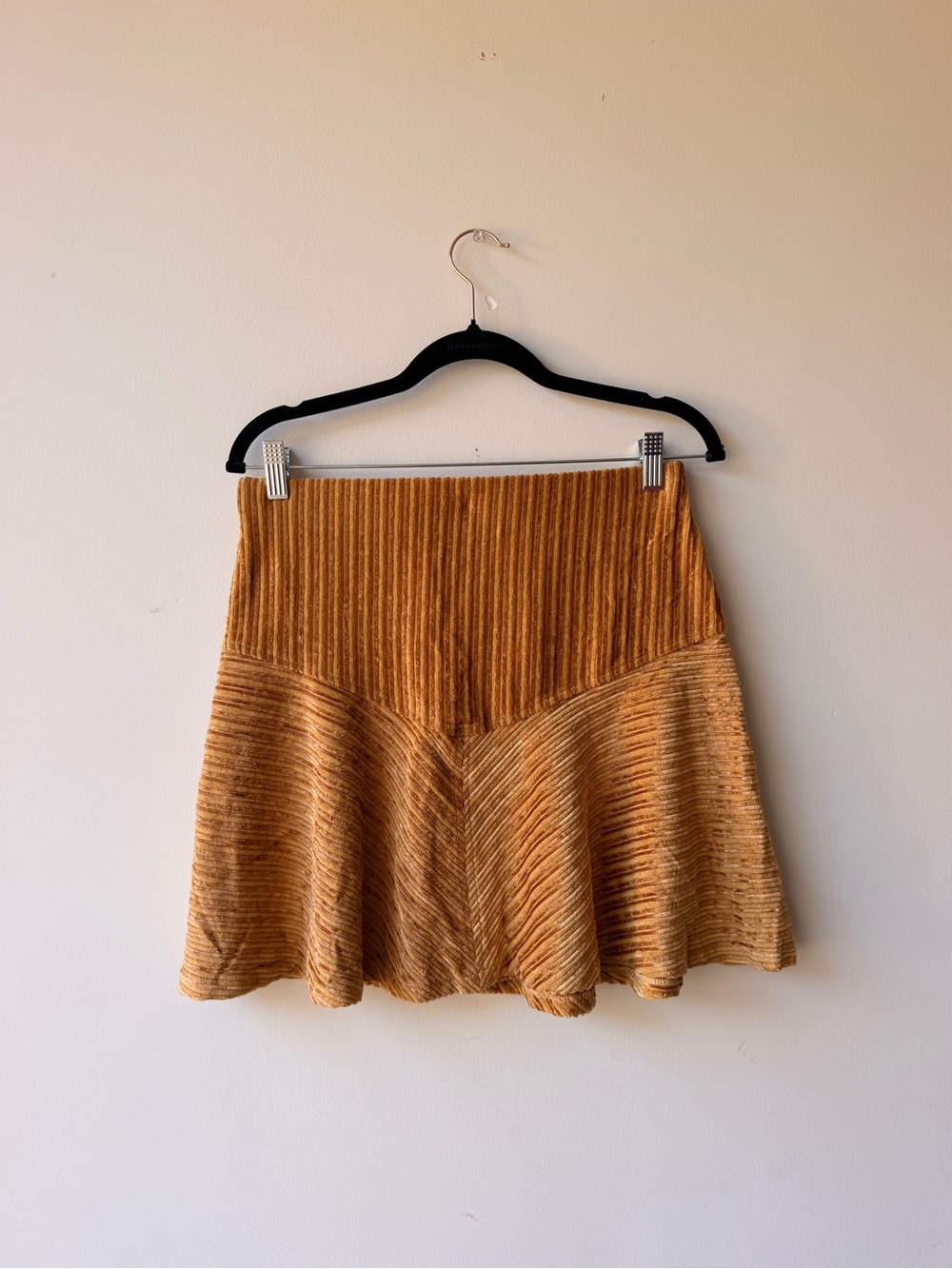 Free People Golden Brown Ribbed Corduroy Skater Skirt